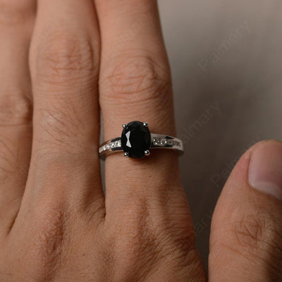 Black Spinel Oval Cut Engagement Rings - Palmary