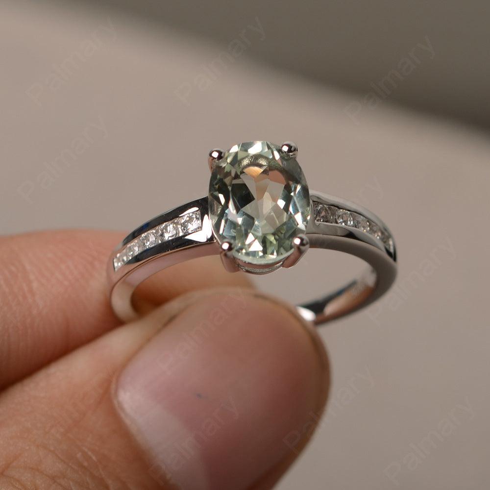 Green Amethyst Oval Cut Engagement Rings - Palmary