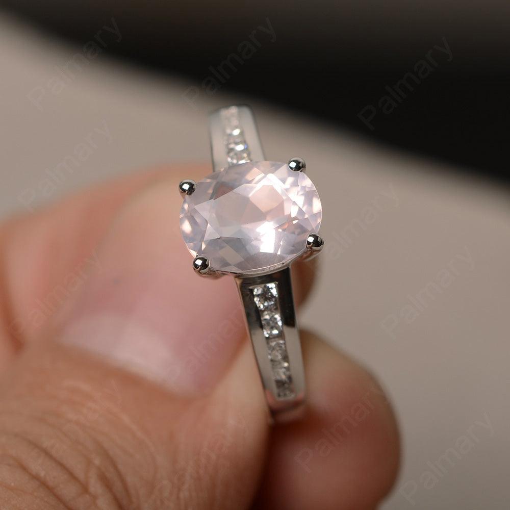 Rose Quartz Oval Cut Engagement Rings - Palmary