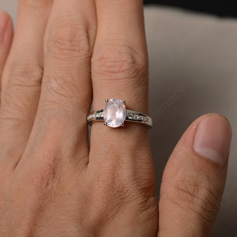 Rose Quartz Oval Cut Engagement Rings - Palmary