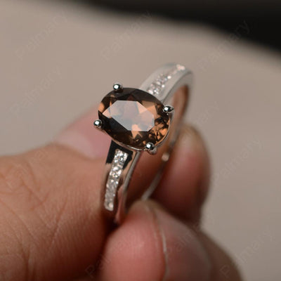 Smoky Quartz  Oval Cut Engagement Rings - Palmary