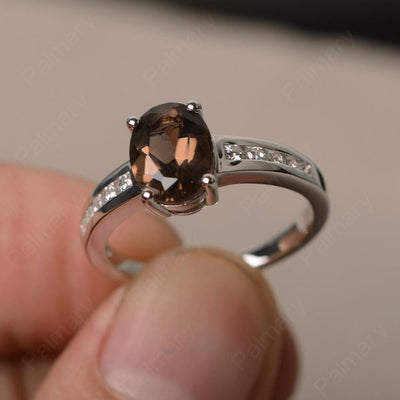 Smoky Quartz  Oval Cut Engagement Rings - Palmary