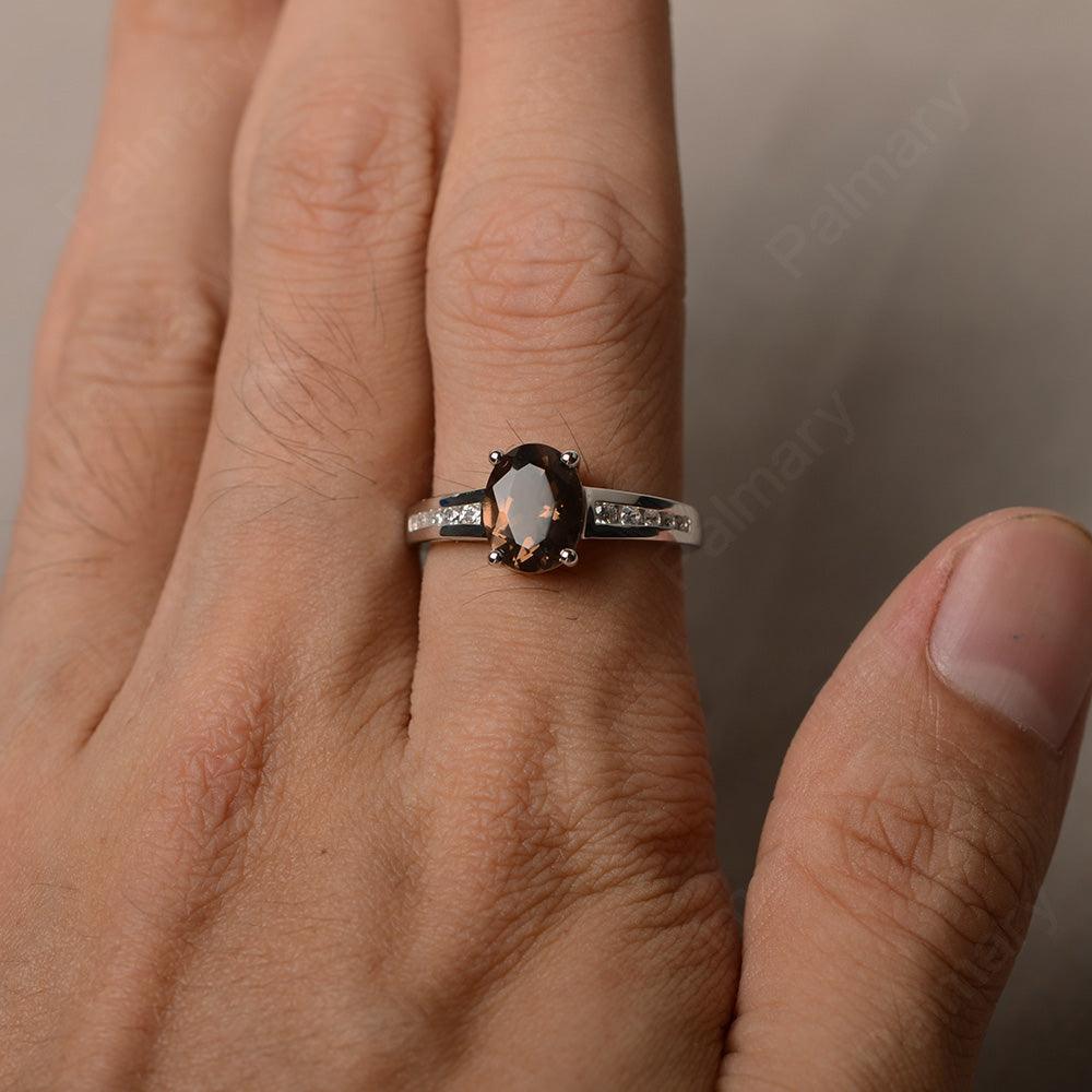 Smoky Quartz  Oval Cut Engagement Rings - Palmary