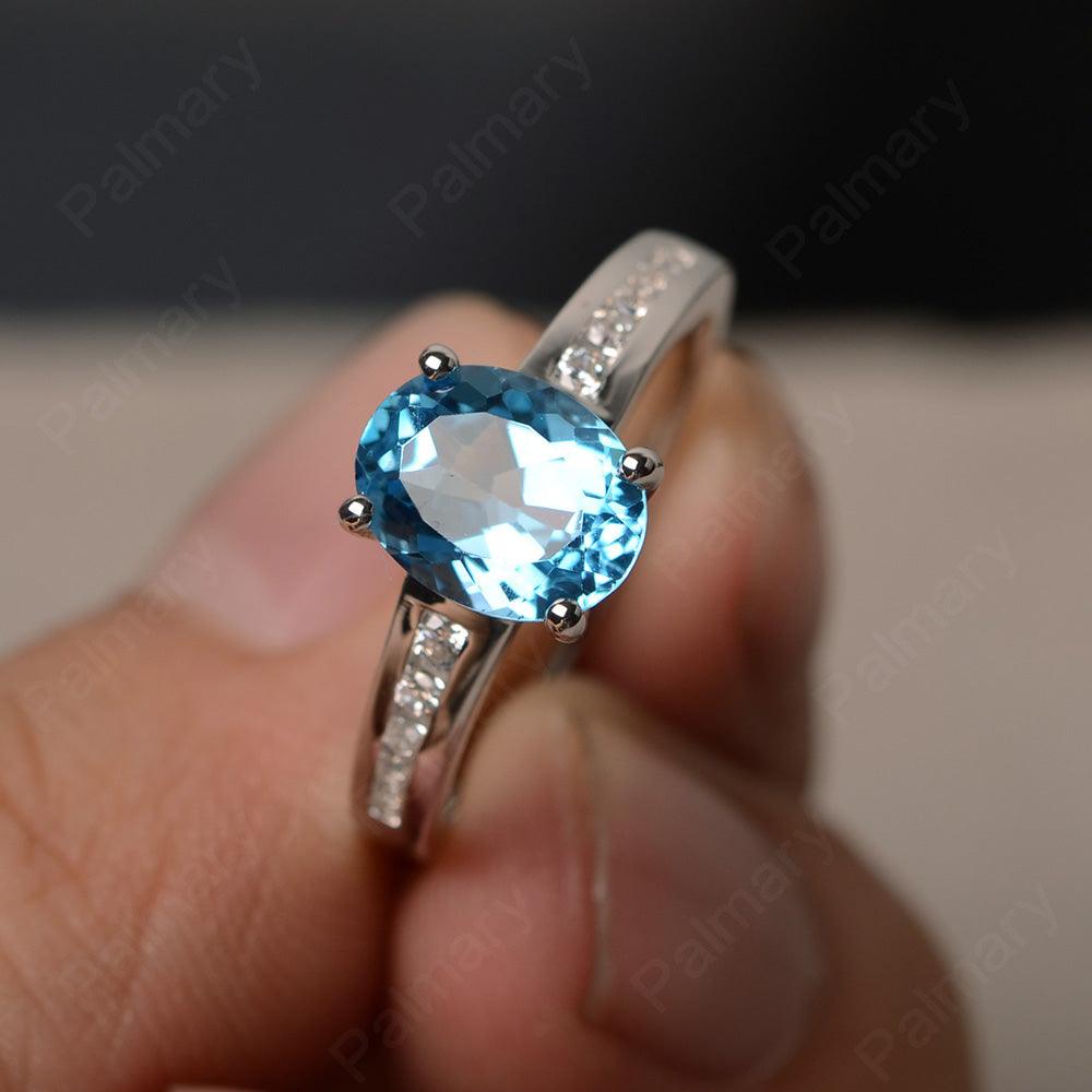 Swiss Blue Topaz Oval Cut Engagement Rings - Palmary