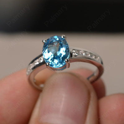 Swiss Blue Topaz Oval Cut Engagement Rings - Palmary