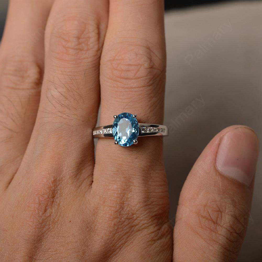 Swiss Blue Topaz Oval Cut Engagement Rings - Palmary