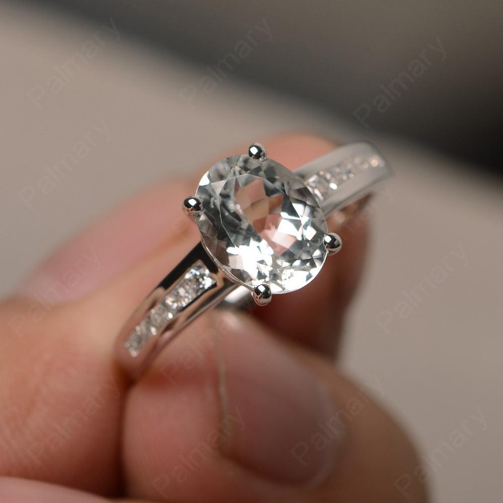 White Topaz Oval Cut Engagement Rings - Palmary