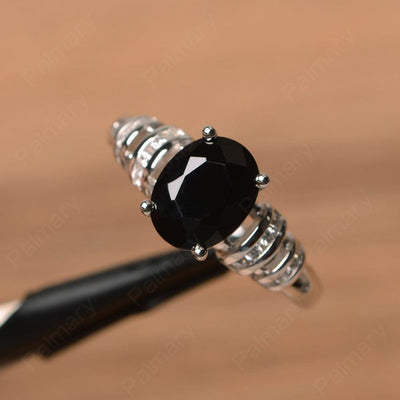 Oval Shaped Black Spinel Engagement Rings - Palmary