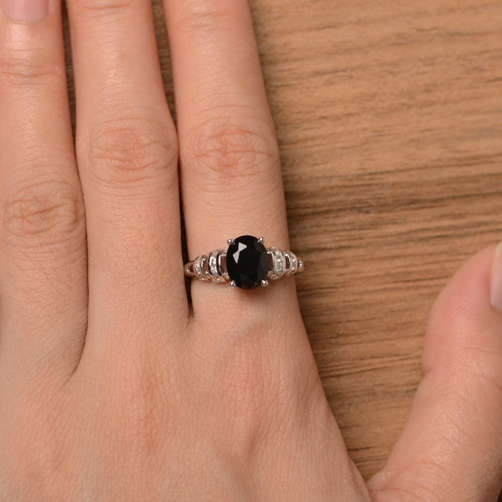 Oval Shaped Black Spinel Engagement Rings - Palmary
