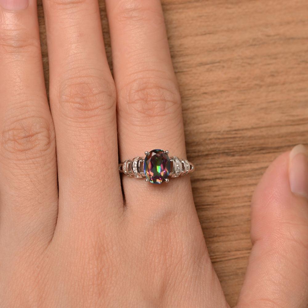 Oval Shaped Mystic Topaz Engagement Rings - Palmary