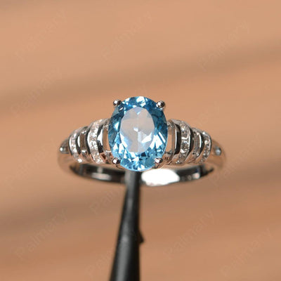 Oval Shaped Swiss Blue Topaz Engagement Rings - Palmary