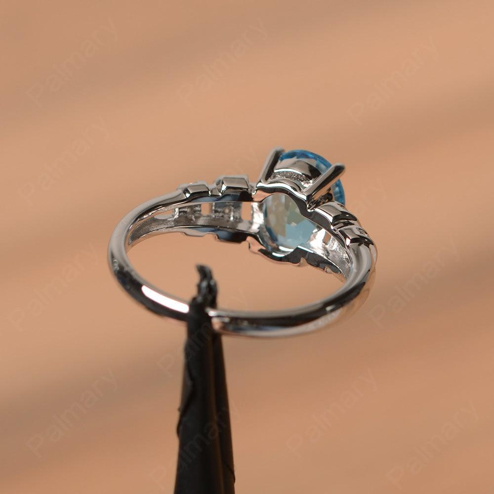 Oval Shaped Swiss Blue Topaz Engagement Rings - Palmary