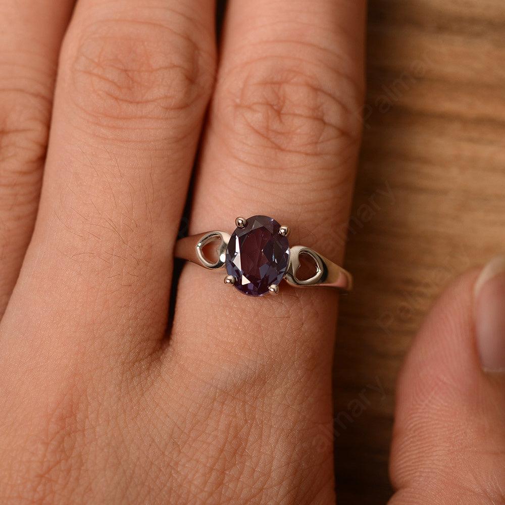 Oval Alexandrite Ring With Heart On Band - Palmary