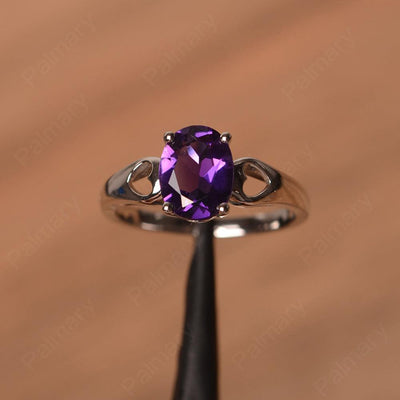 Oval Amethyst Ring With Heart On Band - Palmary