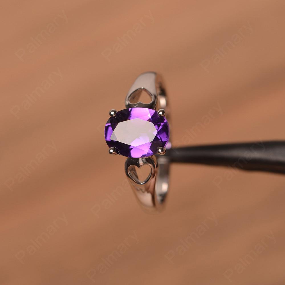 Oval Amethyst Ring With Heart On Band - Palmary