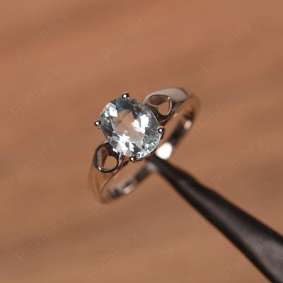 Oval Aquamarine Ring With Heart On Band - Palmary