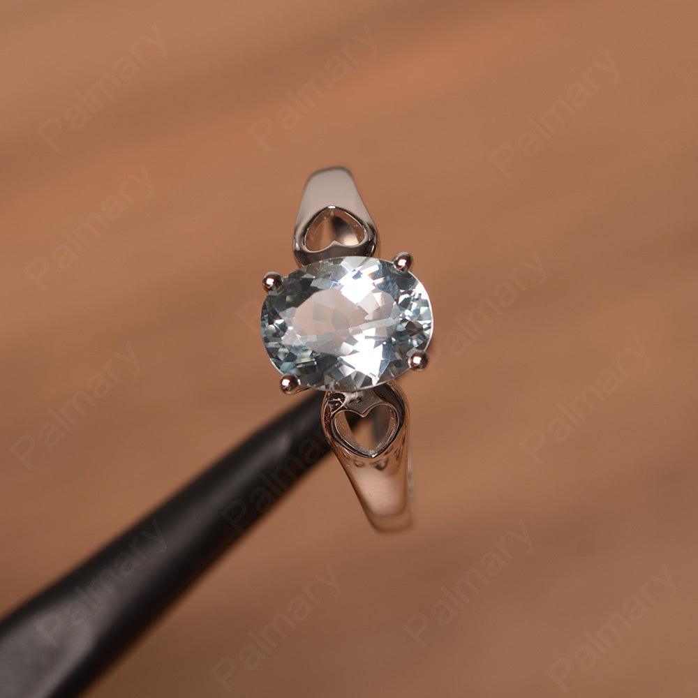 Oval Aquamarine Ring With Heart On Band - Palmary