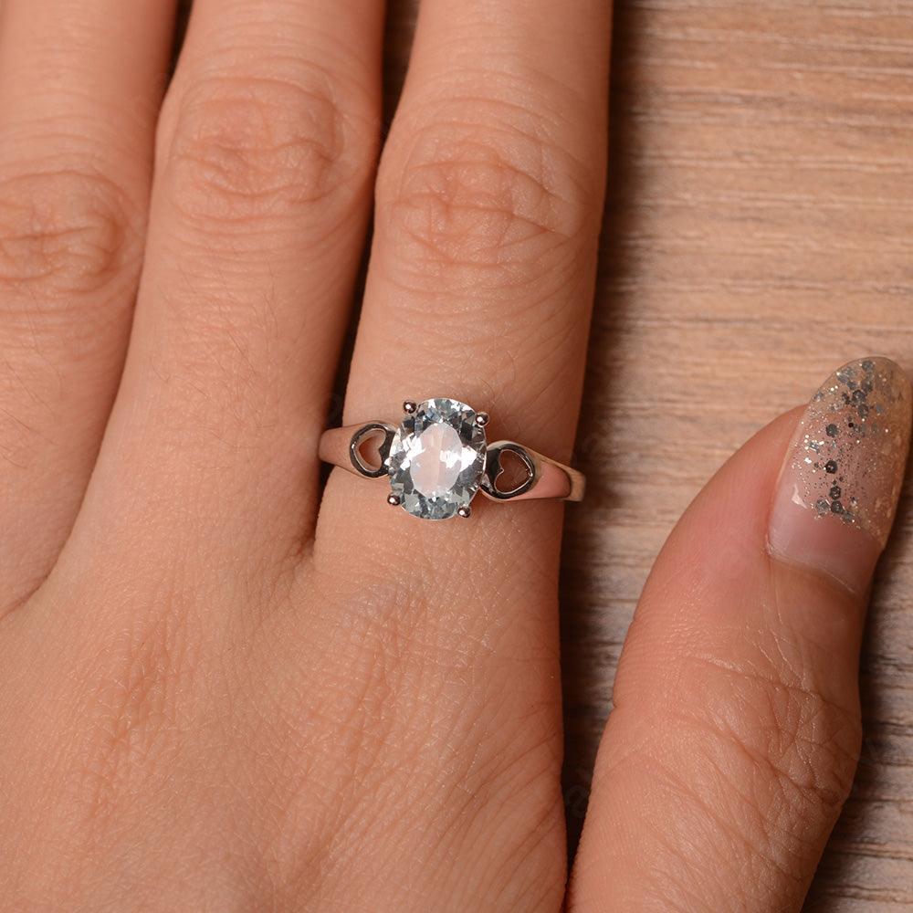 Oval Aquamarine Ring With Heart On Band - Palmary