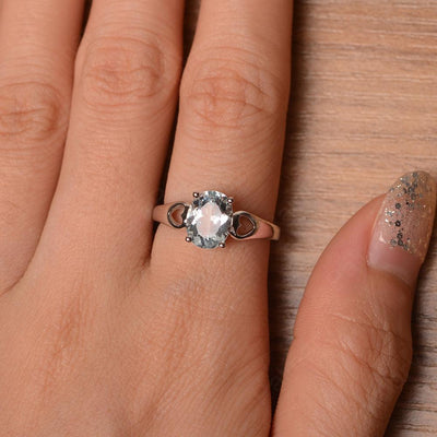 Oval Aquamarine Ring With Heart On Band - Palmary