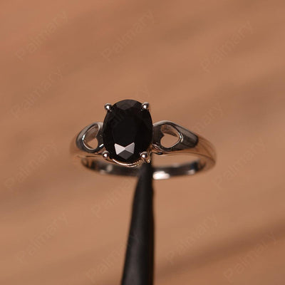Oval Black Spinel Ring With Heart On Band - Palmary