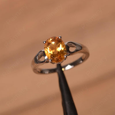 Oval Citrine Ring With Heart On Band - Palmary