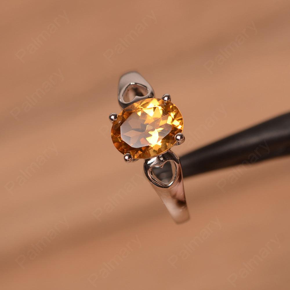 Oval Citrine Ring With Heart On Band - Palmary