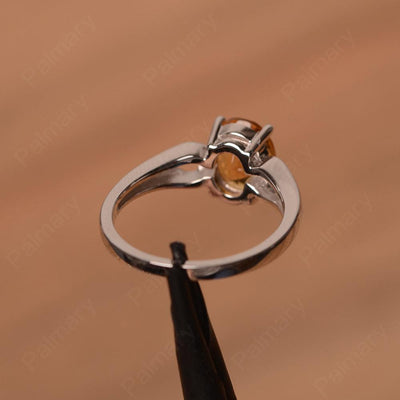 Oval Citrine Ring With Heart On Band - Palmary