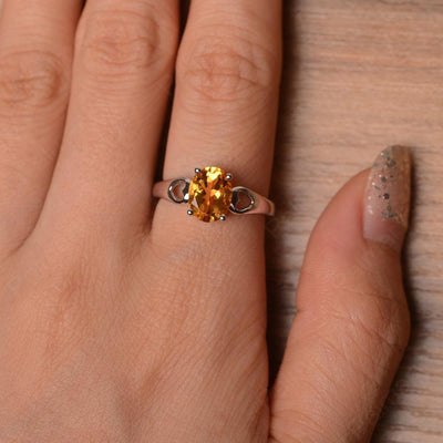 Oval Citrine Ring With Heart On Band - Palmary