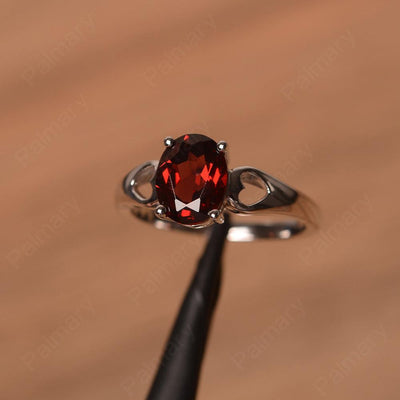 Oval Garnet Ring With Heart On Band - Palmary