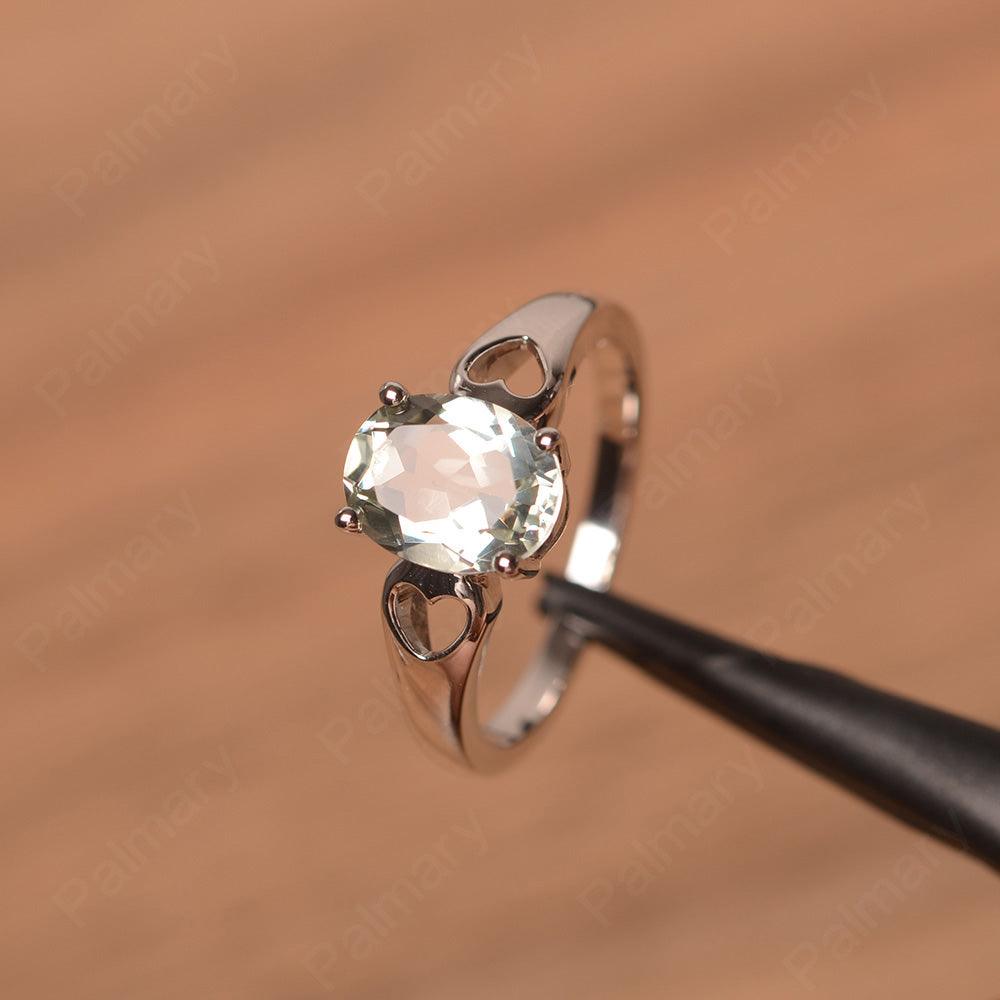 Oval Green Amethyst Ring With Heart On Band - Palmary