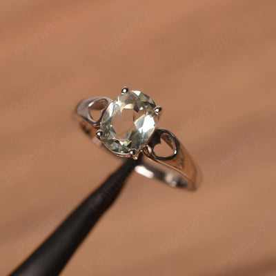 Oval Green Amethyst Ring With Heart On Band - Palmary