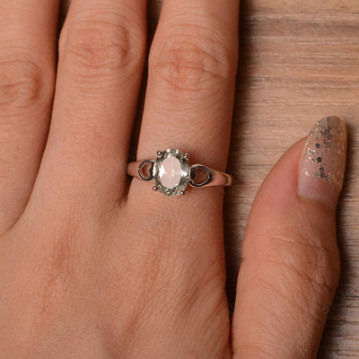 Oval Green Amethyst Ring With Heart On Band - Palmary