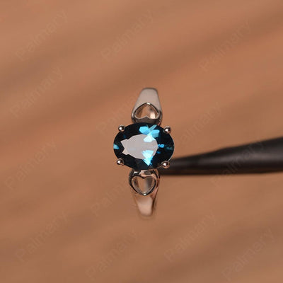 Oval London Blue Topaz Ring With Heart On Band - Palmary