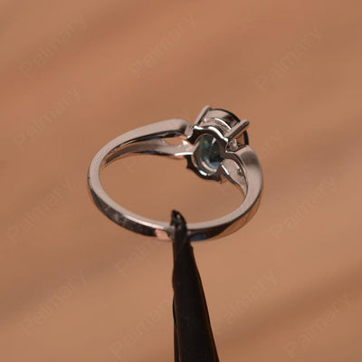 Oval London Blue Topaz Ring With Heart On Band - Palmary