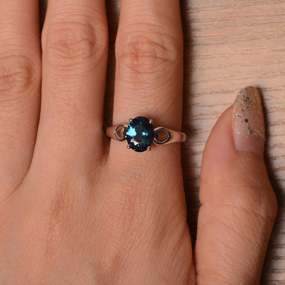 Oval London Blue Topaz Ring With Heart On Band - Palmary