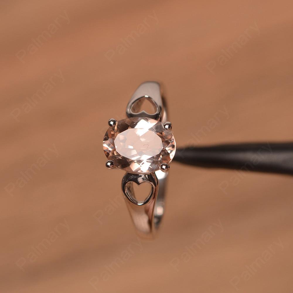 Oval Morganite Ring With Heart On Band - Palmary