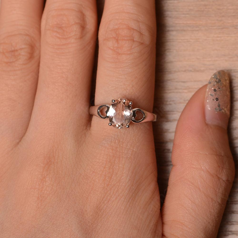 Oval Morganite Ring With Heart On Band - Palmary