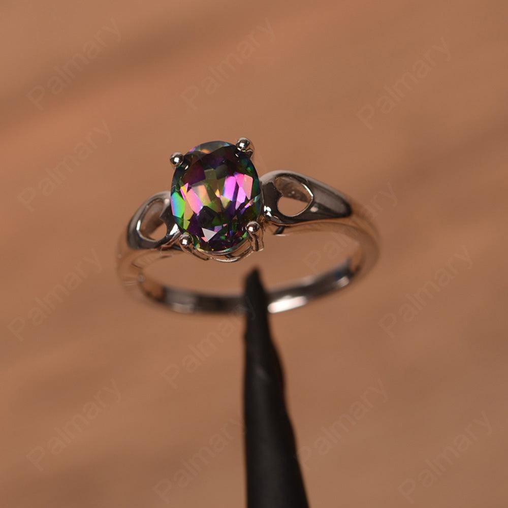 Oval Mystic Topaz Ring With Heart On Band - Palmary