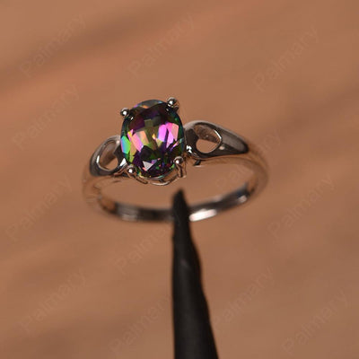 Oval Mystic Topaz Ring With Heart On Band - Palmary