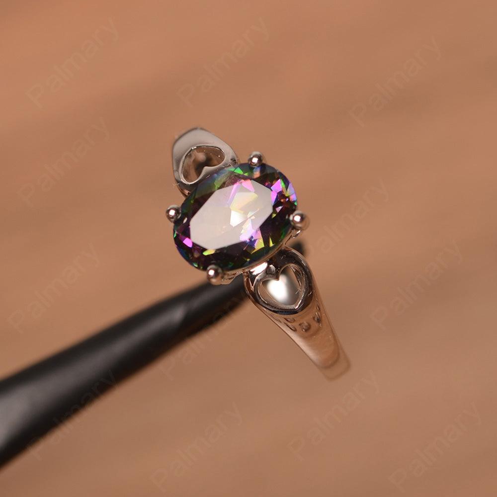 Oval Mystic Topaz Ring With Heart On Band - Palmary