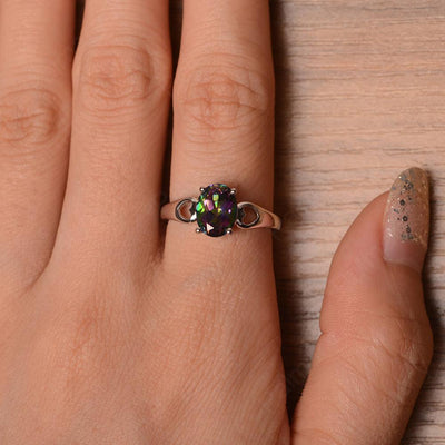 Oval Mystic Topaz Ring With Heart On Band - Palmary