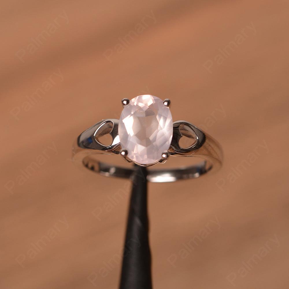 Oval Rose Quartz Ring With Heart On Band - Palmary