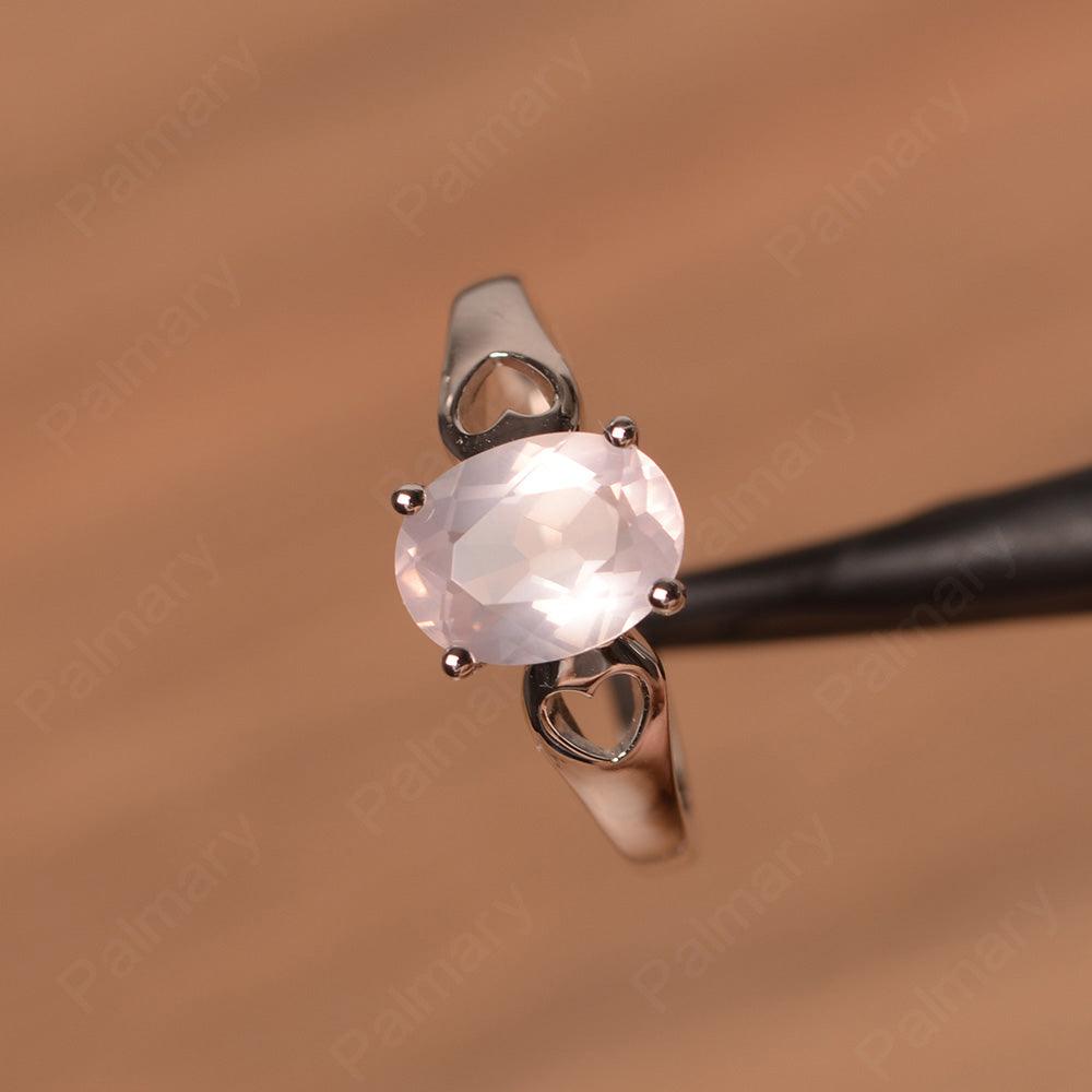 Oval Rose Quartz Ring With Heart On Band - Palmary