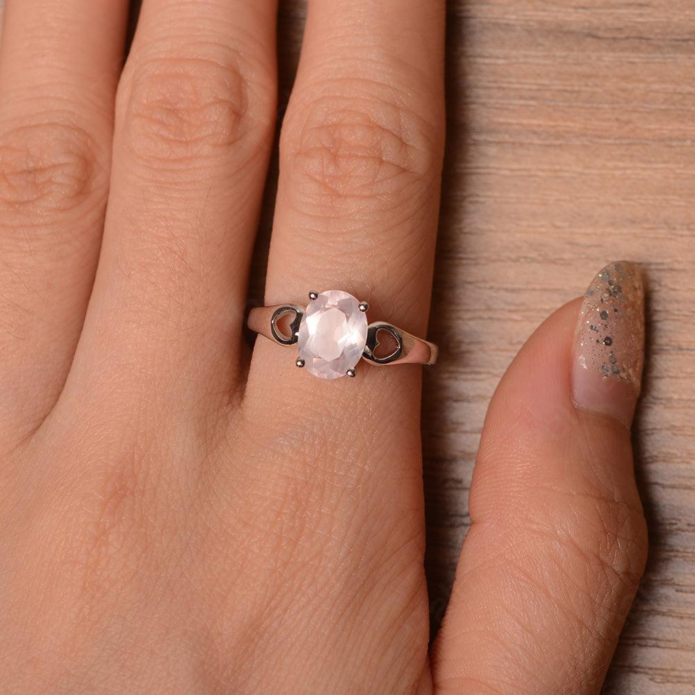 Oval Rose Quartz Ring With Heart On Band - Palmary