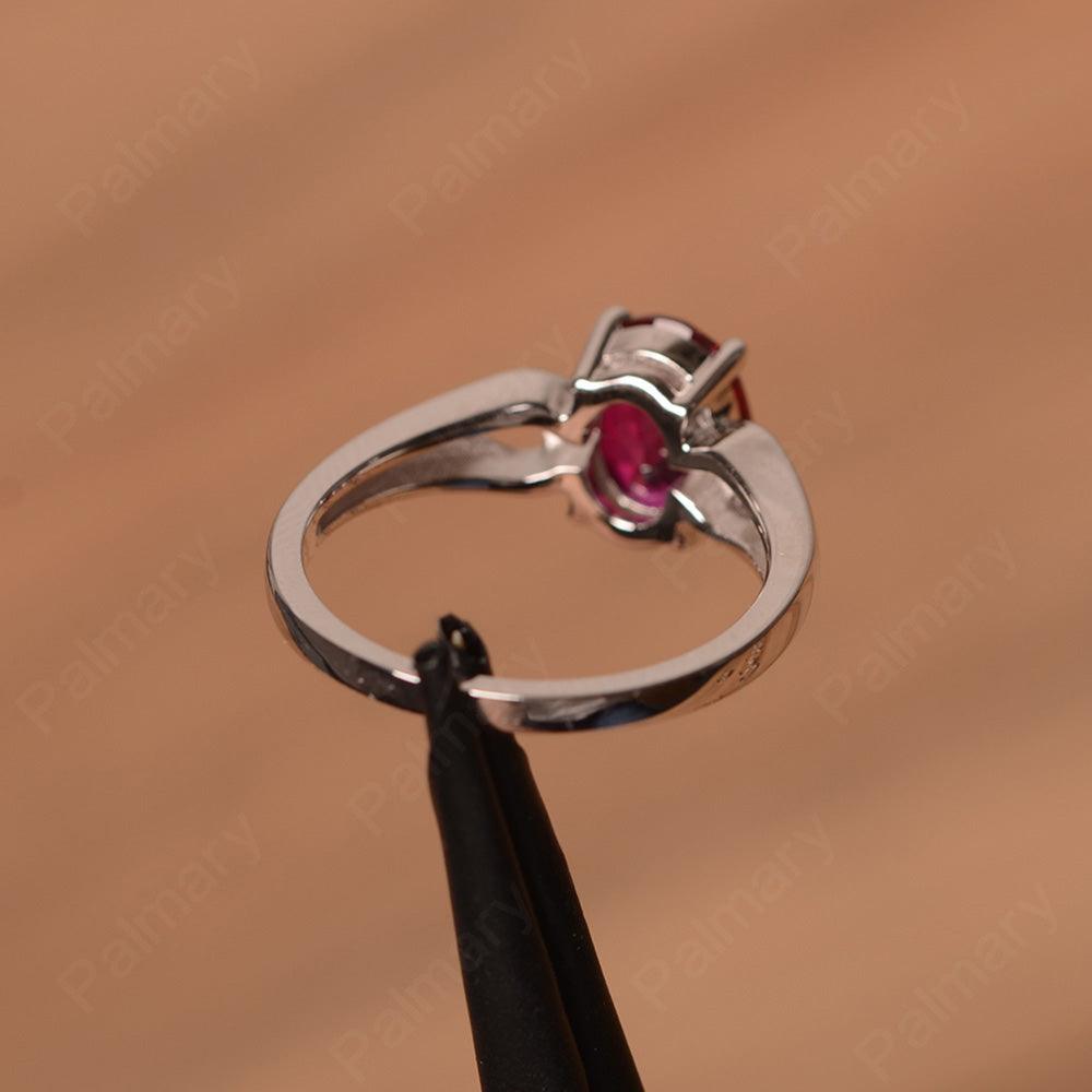Oval Ruby Ring With Heart On Band - Palmary