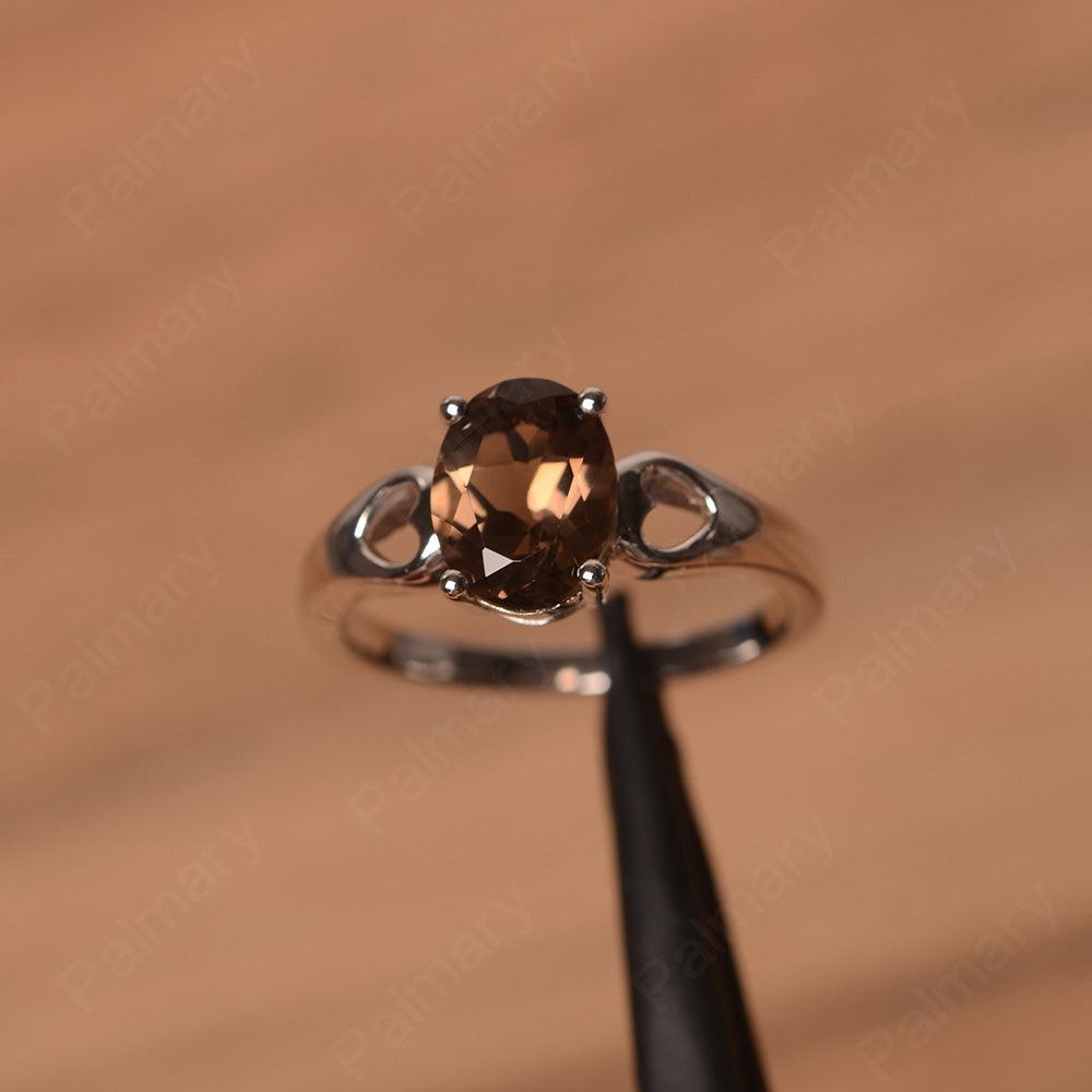 Oval Smoky Quartz  Ring With Heart On Band - Palmary