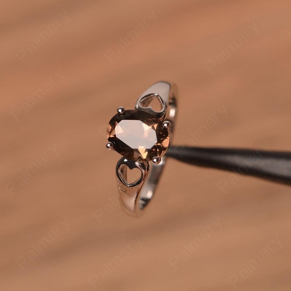 Oval Smoky Quartz  Ring With Heart On Band - Palmary