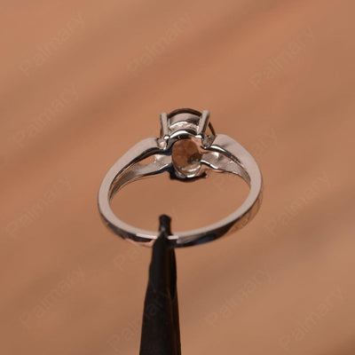 Oval Smoky Quartz  Ring With Heart On Band - Palmary