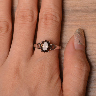 Oval Smoky Quartz  Ring With Heart On Band - Palmary