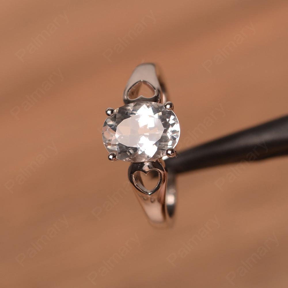Oval White Topaz Ring With Heart On Band - Palmary